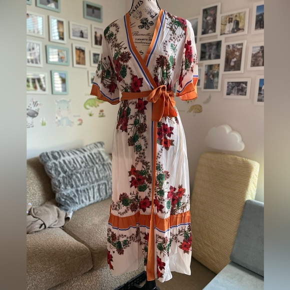 Sandro Printed Silk Midi Wrap Dress - Picture 1 of 13